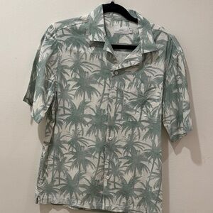 Onia Green and White Palm Print Casual Shirt